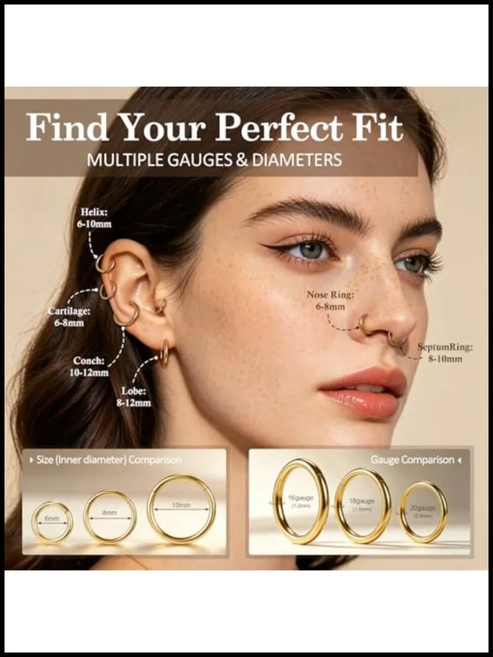 G23 Titanium Nose Ring Hoops - 20G 18G 16G Clicker - Hypoallergenic